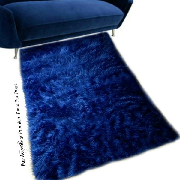 Faux Fur Sheepskin Rug - Rectangle - Shaggy Soft - Navy Blue