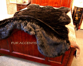 Plush Faux Fur - Mountain Bear Skin Pelt Rug - Realistic - Life Size Accent Rug - Shaggy Thick Black