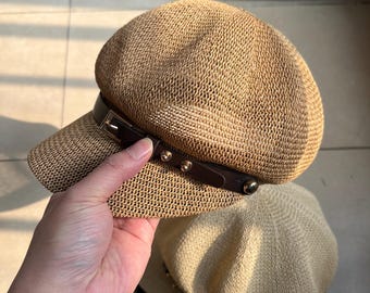 Handmade Hat for Woman, Woman Sun Hat, Woman Octagonal Cap, Lady Summer Straw Cap, Lady Newsboy Cap, Woman Painter Hat, Knitted Beret Cap