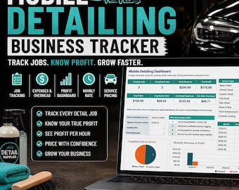 Mobile Detailing Business Tracker Spreadsheet | Car Detailing Profit & Job Tracker | Auto Detailing Business Tool | Google Sheets
