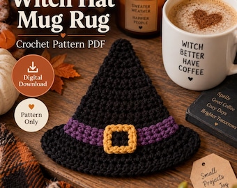 Witch Hat Mug Rug Crochet Pattern PDF | Halloween Crochet Pattern | Witch Coaster Pattern | Digital Download
