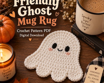 Friendly Ghost Mug Rug Crochet Pattern PDF | Halloween Crochet Pattern | Ghost Coaster Pattern | Digital Download