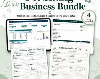 Pet Sitting Business Bundle | Pet Sitter Tracker, Invoice Generator, Daily Visit Log & Client Info Form