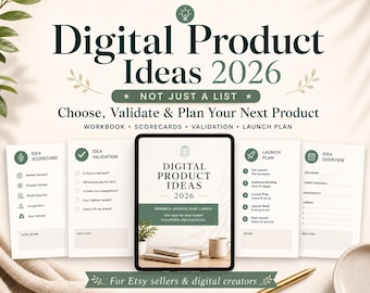 Digital Product Ideas 2026 Workbook | Product Research Planner | Validate Digital Product Ideas | Etsy Seller Launch Guide