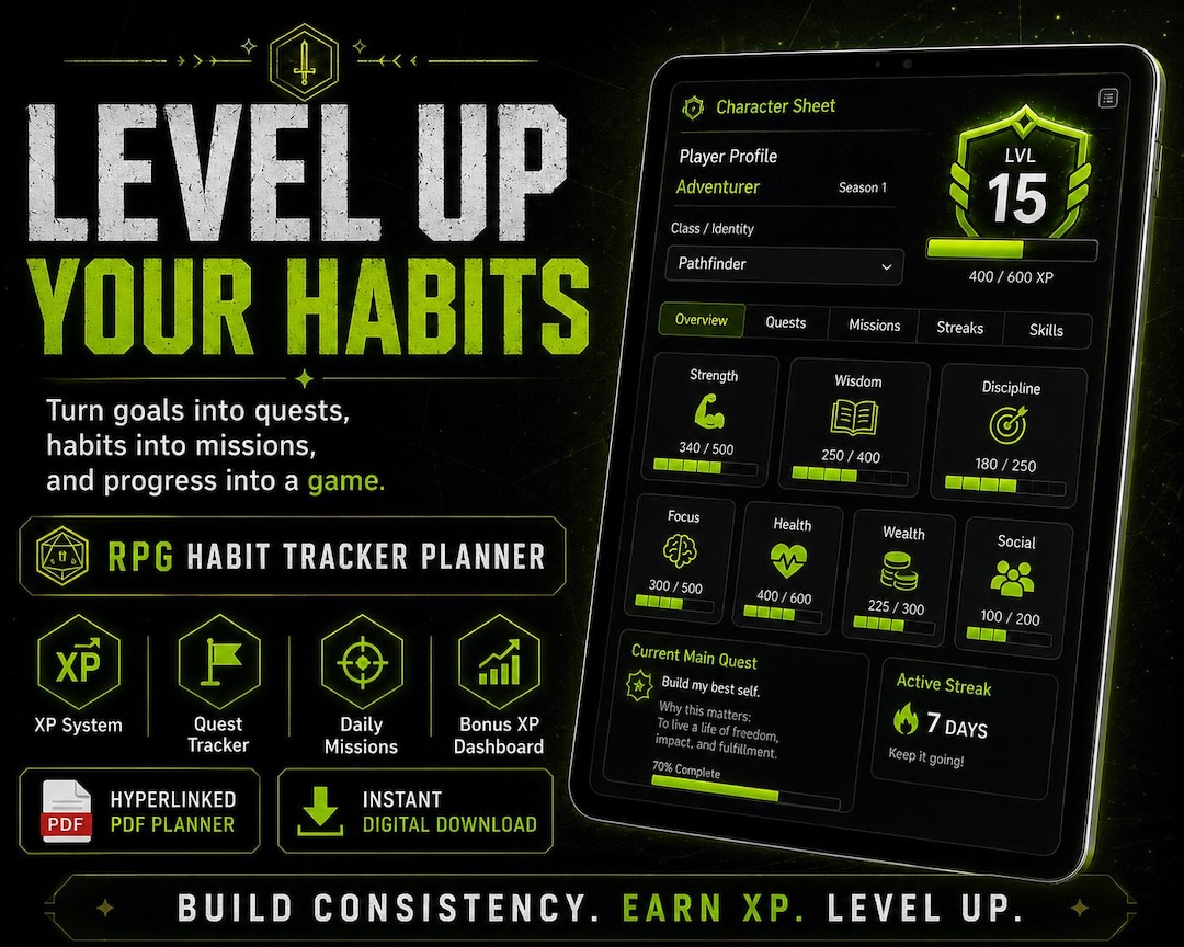 RPG Habit Tracker Planner | Gamify Your Life System | XP Level Tracker ...
