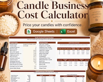 Candle Business Cost Calculator Spreadsheet, Candle Pricing Calculator, Wax Fragrance Cost Tracker, Profit Template Excel Google Sheets