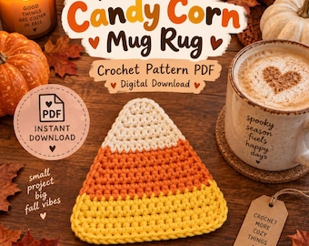 Classic Candy Corn Mug Rug Crochet Pattern PDF | Halloween Crochet Pattern | Fall Coaster Pattern | Digital Download