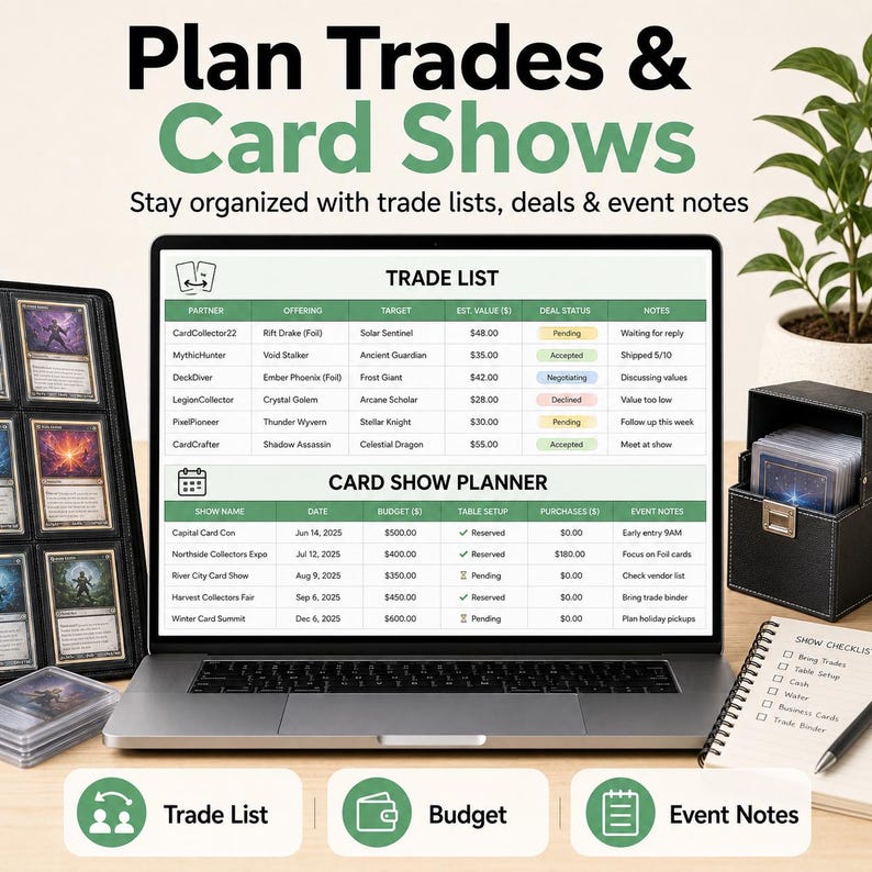 Trading Card Collection Tracker Spreadsheet, Card Inventory Value Log ...