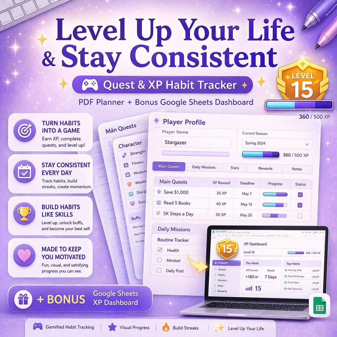 Gamify Your Life & Stay Consistent | Quest XP Habit Tracker | Digital ...