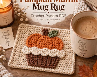 Pumpkin Muffin Mug Rug Crochet Pattern PDF | Fall Mug Rug Pattern | Pumpkin Coaster Crochet Pattern | Digital Download