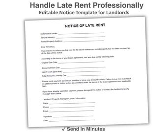 Late Rent Notice Template for Landlords | Notice to Pay Rent | Editable PDF & Word | Instant Download