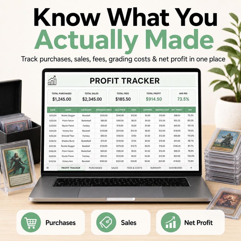 Trading Card Collection Tracker Spreadsheet, Card Inventory Value Log ...