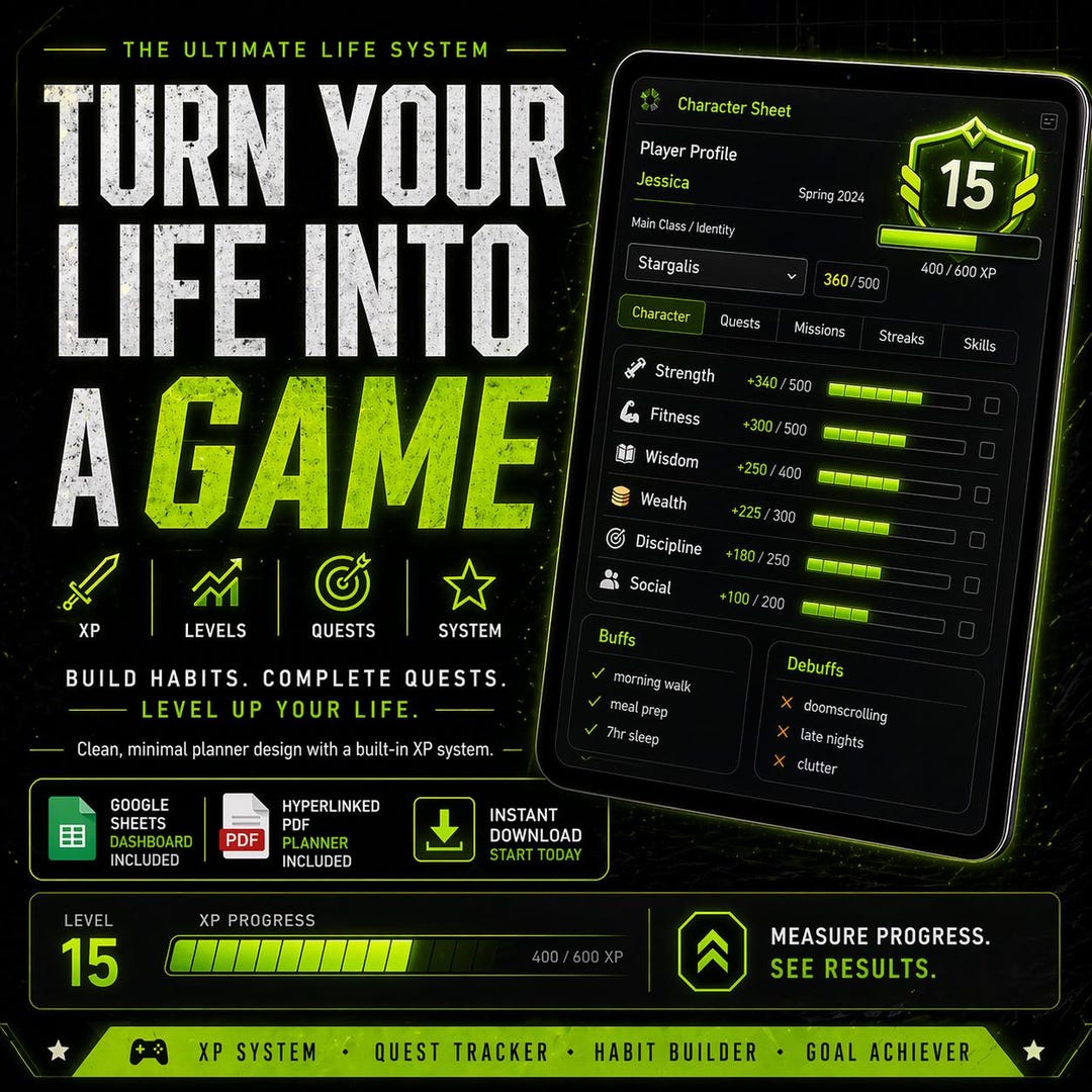 RPG Habit Tracker Spreadsheet | Gamify Your Life System | XP Level ...