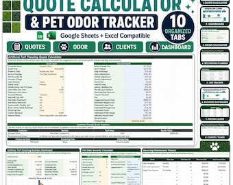 Artificial Turf Cleaning Quote Calculator Spreadsheet, Pet Odor Removal Pricing Tool, Turf Business Tracker Google Sheets Excel