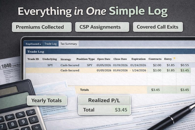 Options Log Simple Options Tax Tracker Spreadsheet | Track Premiums, Assignments ...