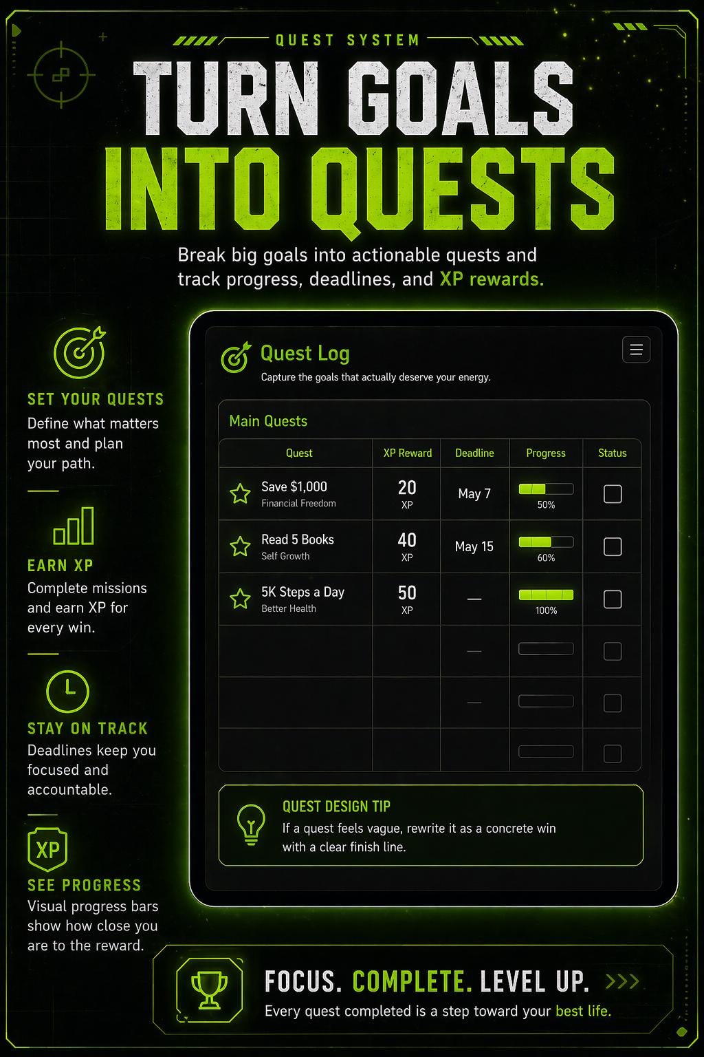 RPG Habit Tracker Spreadsheet | Gamify Your Life System | XP Level ...