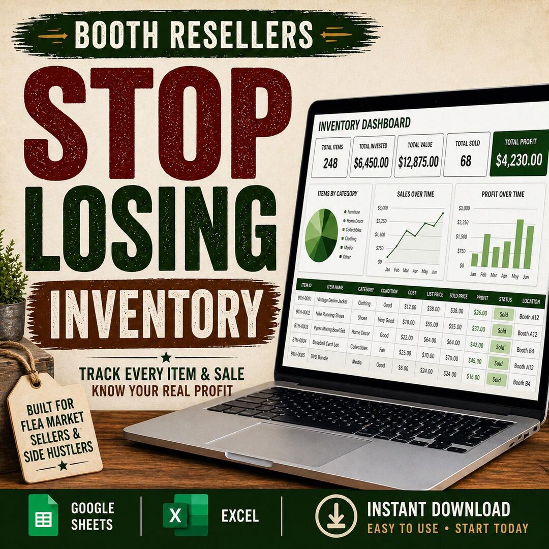 Booth Reseller Tracker Spreadsheet | Flea Market Inventory & Sales ...