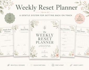 Weekly Reset Planner Printable, Sunday Reset Checklist, Low Energy Planner, Brain Dump PDF Life Admin Organizer Gentle Productivity Workbook