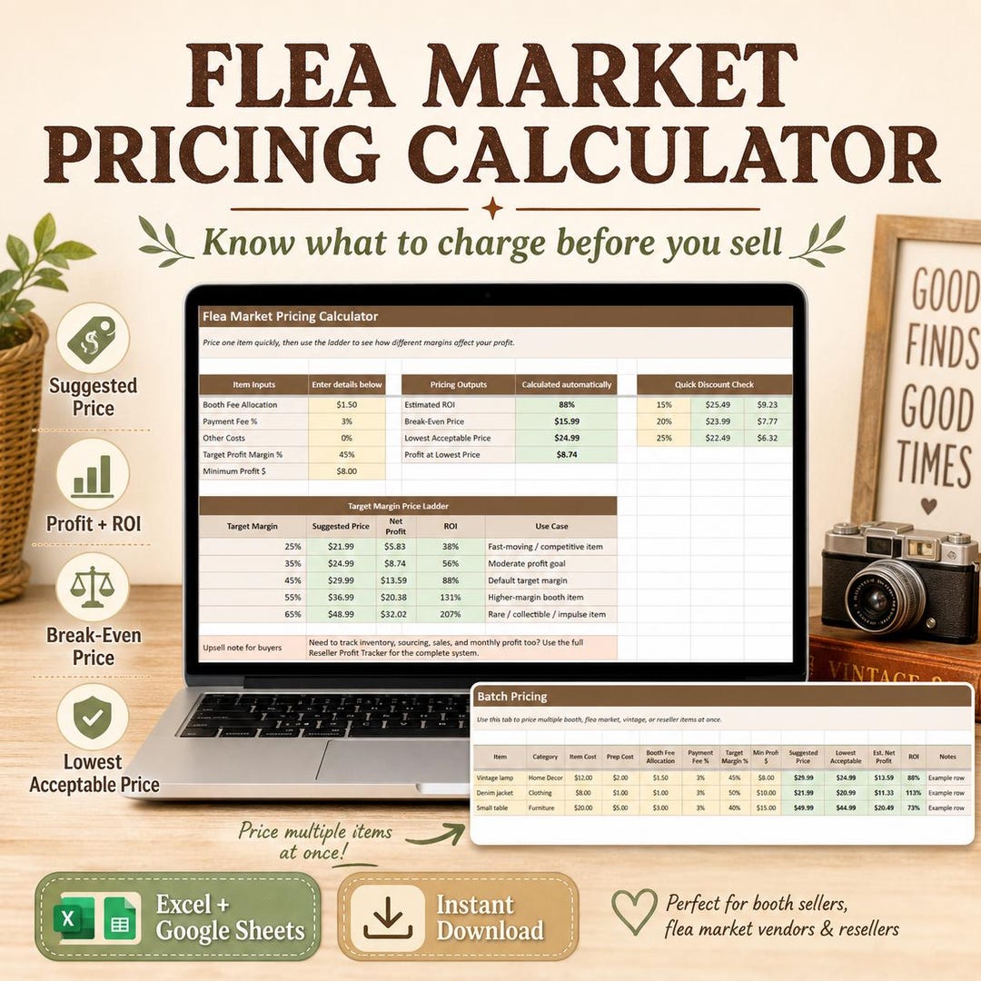 Flea Market Pricing Calculator Spreadsheet | Reseller Profit Calculator | Booth Seller Pricing ...