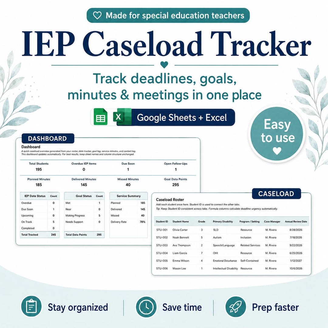 IEP Caseload Tracker Spreadsheet | Special Education Teacher Planner ...