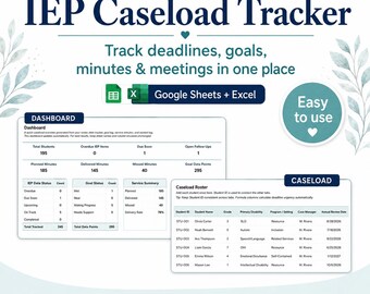 IEP Caseload Tracker Spreadsheet | Special Education Teacher Planner | IEP Dates, Goals & Service Minutes | Google Sheets + Excel