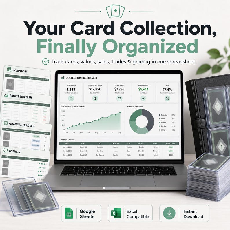 Trading Card Collection Tracker Spreadsheet, Card Inventory Value Log ...