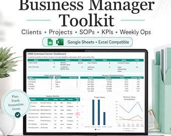 Online Business Manager Toolkit Spreadsheet, OBM Client & Project Tracker, SOP Library, Operations Dashboard, Google Sheets Excel Template