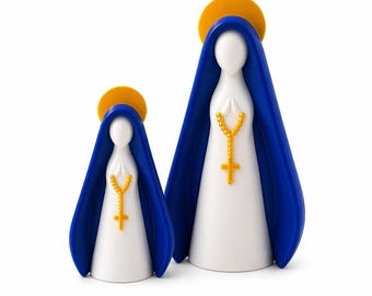 Minimalist Virgin Mary Statue | Modern Catholic Decor, Blue Gold PLA (5.12in/7.48in)