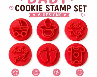 ベビークッキー型スタンプセット – フォンダンやベビーシャワーのお菓子に最適な6種類のデザイン