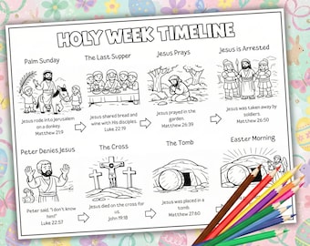 Holy Week Timeline Coloring Page Printable, Easter Bible Story Countdown Coloring, Sunday School Activity, Kids Bible Lesson, He Is Risen