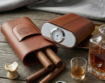 Personalized Cigar Case with Cutter,Custom Leather Travel Humidor,Groomsmen Gift for Him,Father’s Day Gift,Birthday Gift forHusband