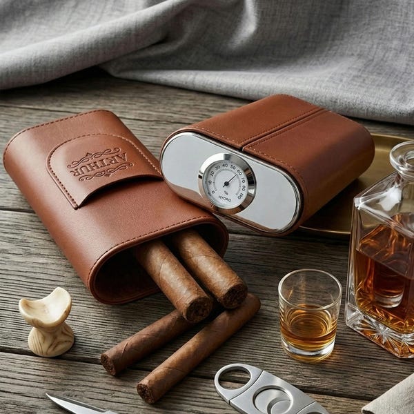 Personalized Cigar Case with Cutter,Custom Leather Travel Humidor,Groomsmen Gift for Him,Father’s Day Gift,Birthday Gift forHusband