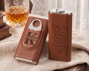 Custom Cigar Holder Case with Pocket Cutter,Groomsmen Gift, Father's Day Gift, Engraved Travel Cigar Humidor