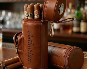 Personalisierte Zigarrenetui, benutzerdefinierte Leder Zigarre Humidor Tube mit Hygrometer, Reise Zigarrenspitze, Groomsmen Geschenk