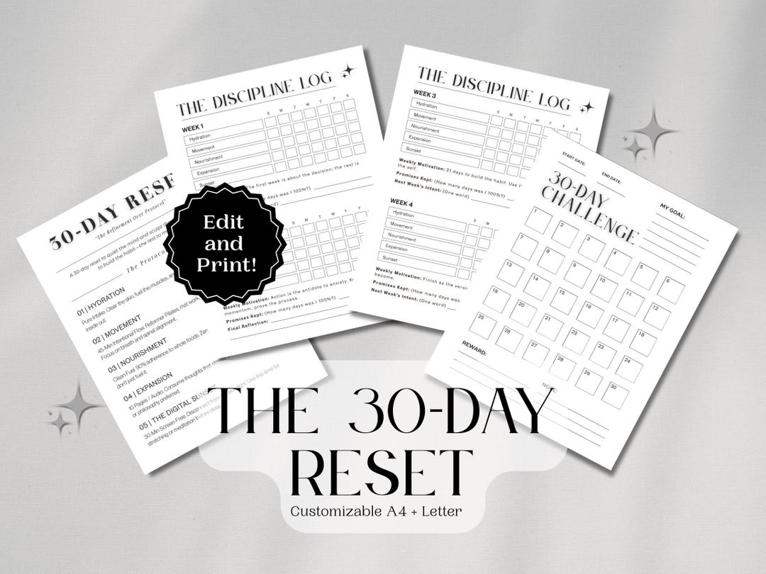30-day Reset Tracker | Habit Log, Wellness Guide (digital Download ...