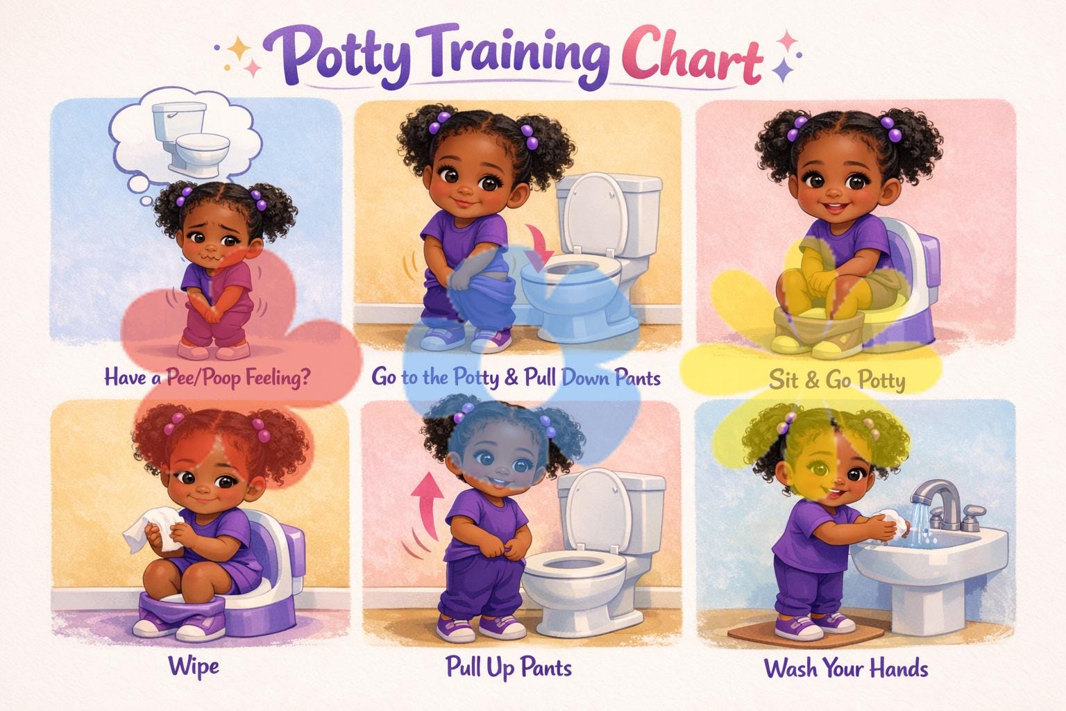 Potty Training Chart for Girls: Visual Bathroom Routine Chart ...