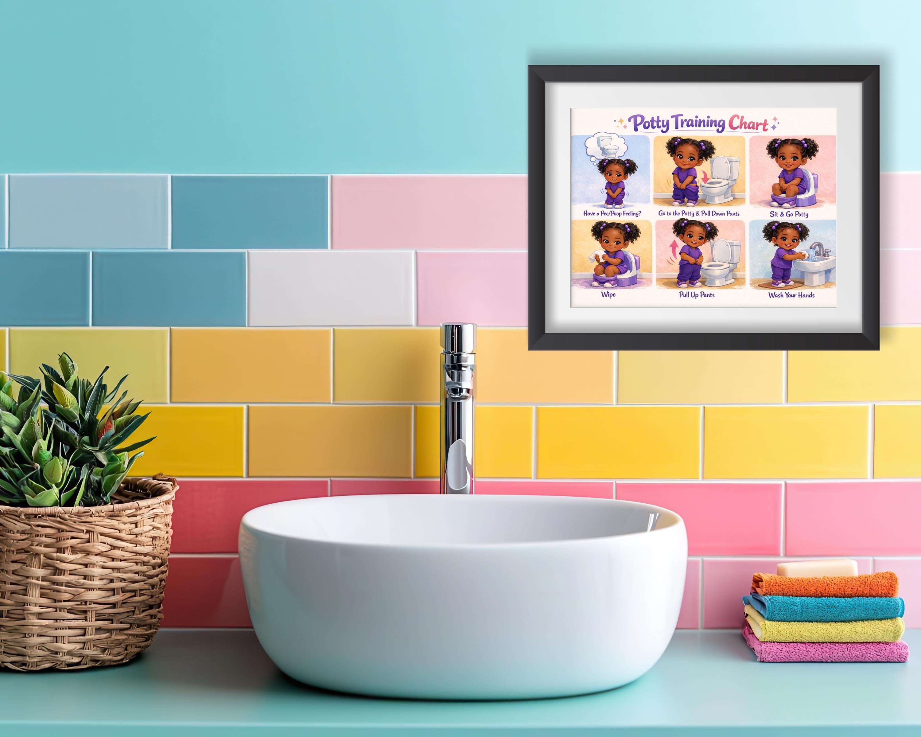 Potty Training Chart for Girls: Visual Bathroom Routine Chart ...