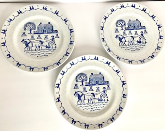 Vintage Homestead Provincial Blue Poppy Trail DINNER PLATES by Metlox - Set of 3 - Measures 10” Wide