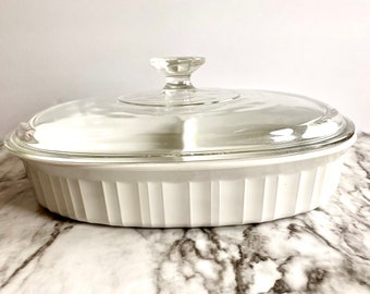 Vintage Corning French White Divided Casserole Dish with Lid - 1.8L - F-6-B -  Near Mint Condition