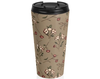 Vintage Floral Pattern Stainless Steel Travel Mug | Botanical Blossom Design