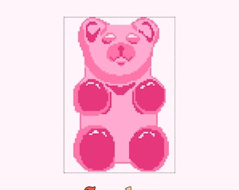 Gráfico de bordado de osito de goma rosa / Patrón de bordado de caramelo / Descarga digital / 13 mallas
