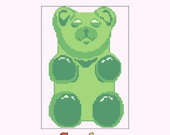 Gráfico de bordado de osito de goma verde / Patrón de bordado de caramelo / Descarga digital / 13 mallas