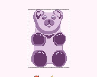 Gráfico de bordado de osito de goma morado / Patrón de bordado de caramelo / Descarga digital / 13 mallas
