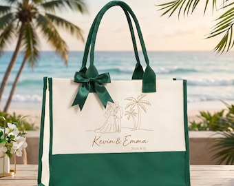 Individuell bedruckte Canvas Tote, personalisiertes Geschenk für Brautjungfer, Trauzeugin, Mutter, Schwesternschaft Schwester | Hochzeit & Junggesellinnenabschied Essentials