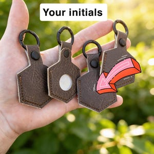 Personalized Vegan Leather AirTag Holder 4 Pack, Hand-Embroidered Name Keychain