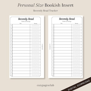 Persoonlijke grootte Recent gelezen tracker (3,75 x 6,75) – leeslogboek afdrukbare pdf – planner invoegen digitale download