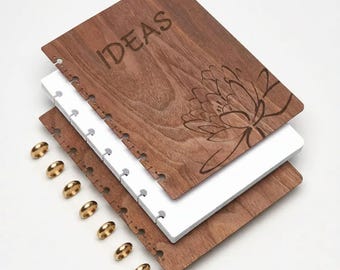 Laser Cut Wooden Notebook Cover With Lotus Flower Engraving CDR File