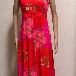 Hawaiian Dress Bright Floral Casual Aire Maxi Summer Frock Vintage