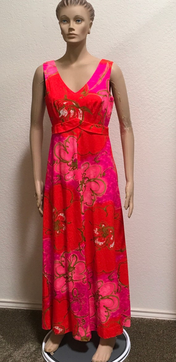 Hawaiian Dress Bright Floral Casual Aire Maxi Sum… - image 1