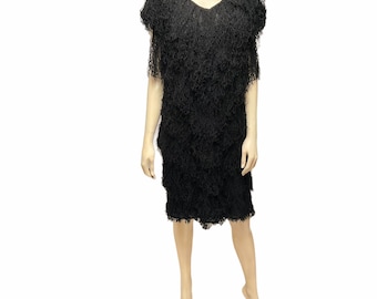 French Rags Fringe Dress Black Hand Loomed